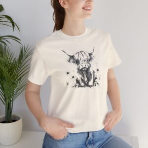 baby highland cow sketch tshirt