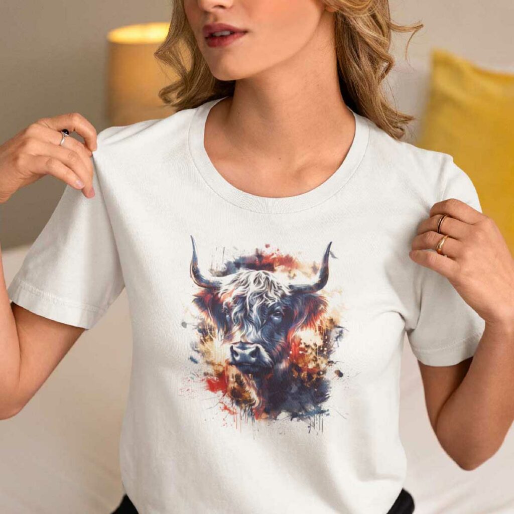 Highland cow color splash tee