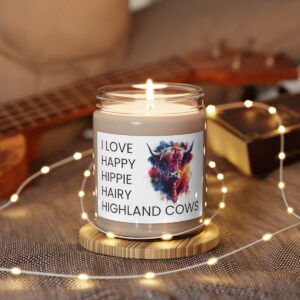 love happy hippie hairy highland cows candle