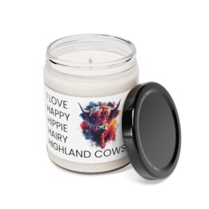 love happy hippie hairy highland cows candle