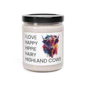 love happy hippie hairy highland cows candle