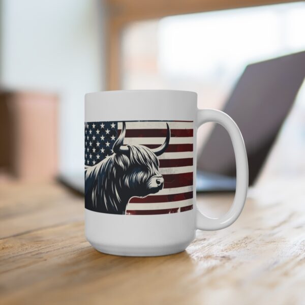 Highland cow American flag coffee mug