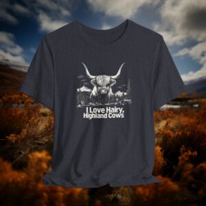 I Love Hairy Highland Cows Tshirt - Heather Navy