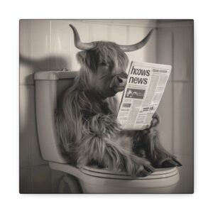 a cow sitting on a toilet reading a newspaper