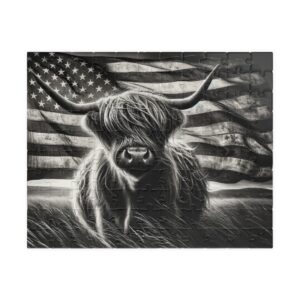 American flag grunge highland cow puzzle