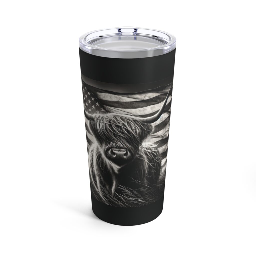 American flag grunge highland cow tumbler 20oz