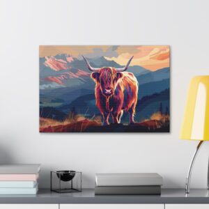 artistic colorful highland cow canvas