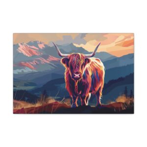 artistic colorful highland cow canvas