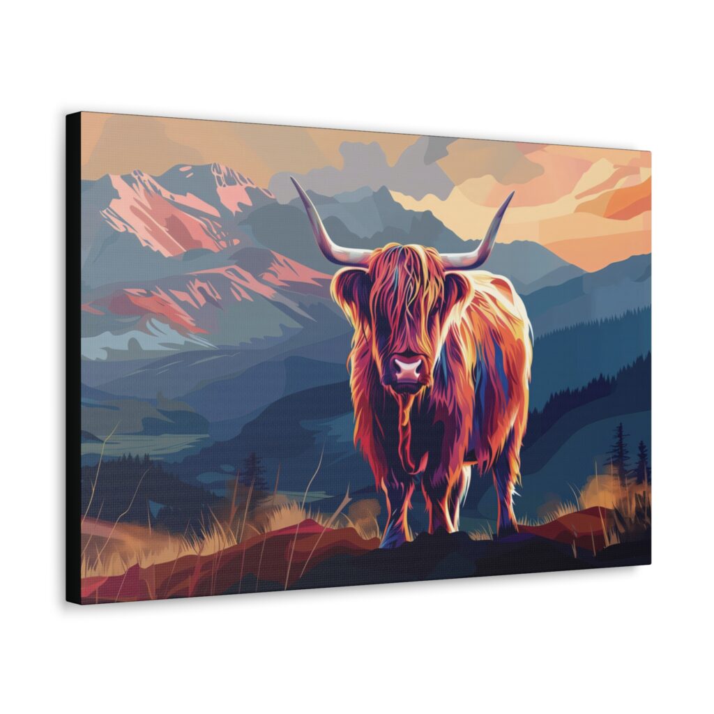 artistic colorful highland cow canvas