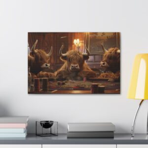 canvas of highland cows playing poker