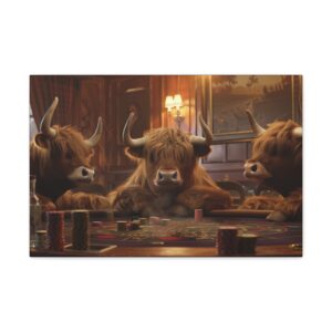 canvas of highland cows playing poker