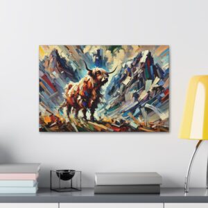 canvas painting of highland bull on wall