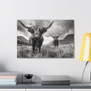 Cool Black and White Highland Cow Canvas