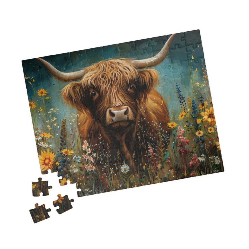 Floral highland cow puzzle