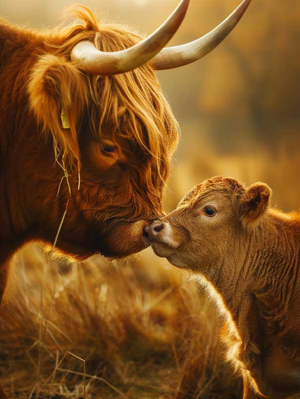 Highland cows are typical docile with one another.