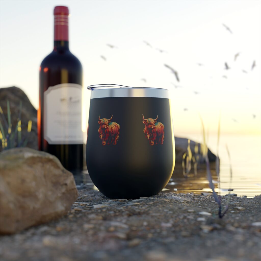 Highland Cow Black Copper Vacuum Insulated Cup, 12oz - Great for keeping your wine chilled.