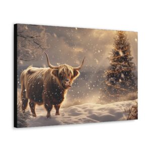 Highland Cow Christmas Snow Canvas Print