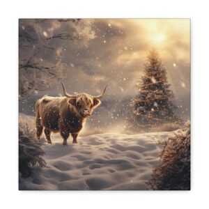 Highland Cow Christmas Snow Canvas Print