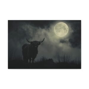 Highland Cow Moonlight Canvas