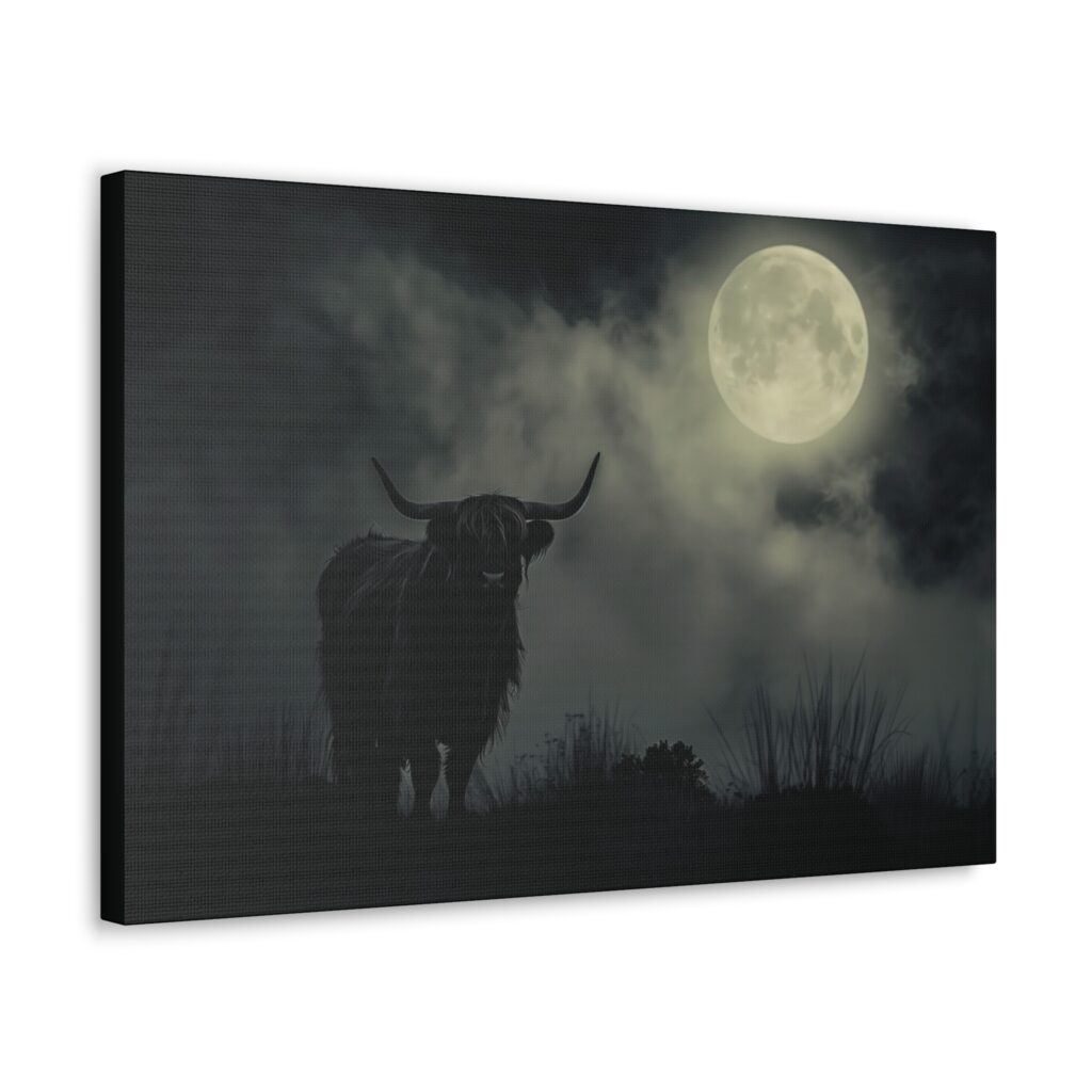 Highland Cow Moonlight Canvas