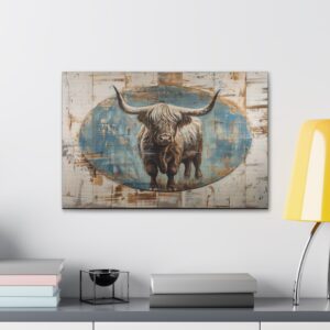 Highland Cow Rustic Wood Design Printed Wall Art Canvas