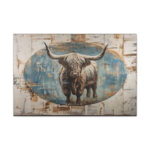 Highland Cow Rustic Wood Design Printed Wall Art Canvas