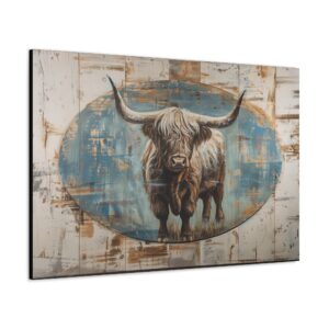 Highland Cow Rustic Wood Design Printed Wall Art Canvas