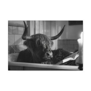 Highland Cow Tub Time Bathroom Canvas