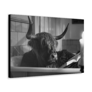 Highland Cow Tub Time Bathroom Canvas