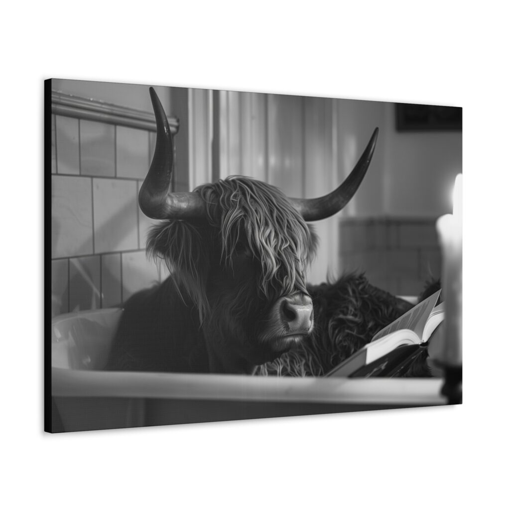 Highland Cow Tub Time Bathroom Canvas