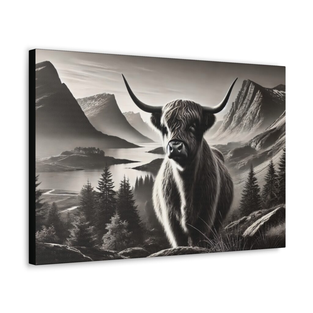 Majestic Mountain Highland Cow Canvas