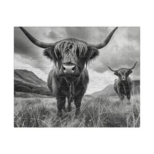 Two highland cows black and white puzzle