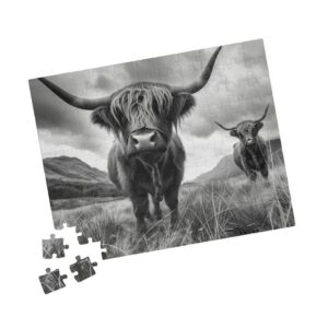 Two highland cows black and white puzzle