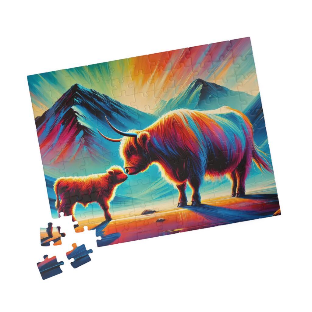 Vibrant color highland cows puzzle