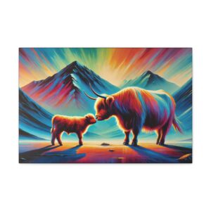 Vibrant Colorful Highland Cow Art Canvas Print