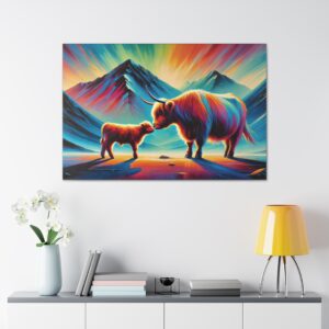 Vibrant Colorful Highland Cow Art Canvas Print