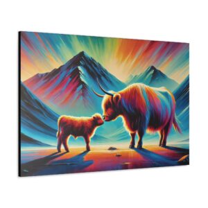 Vibrant Colorful Highland Cow Art Canvas Print