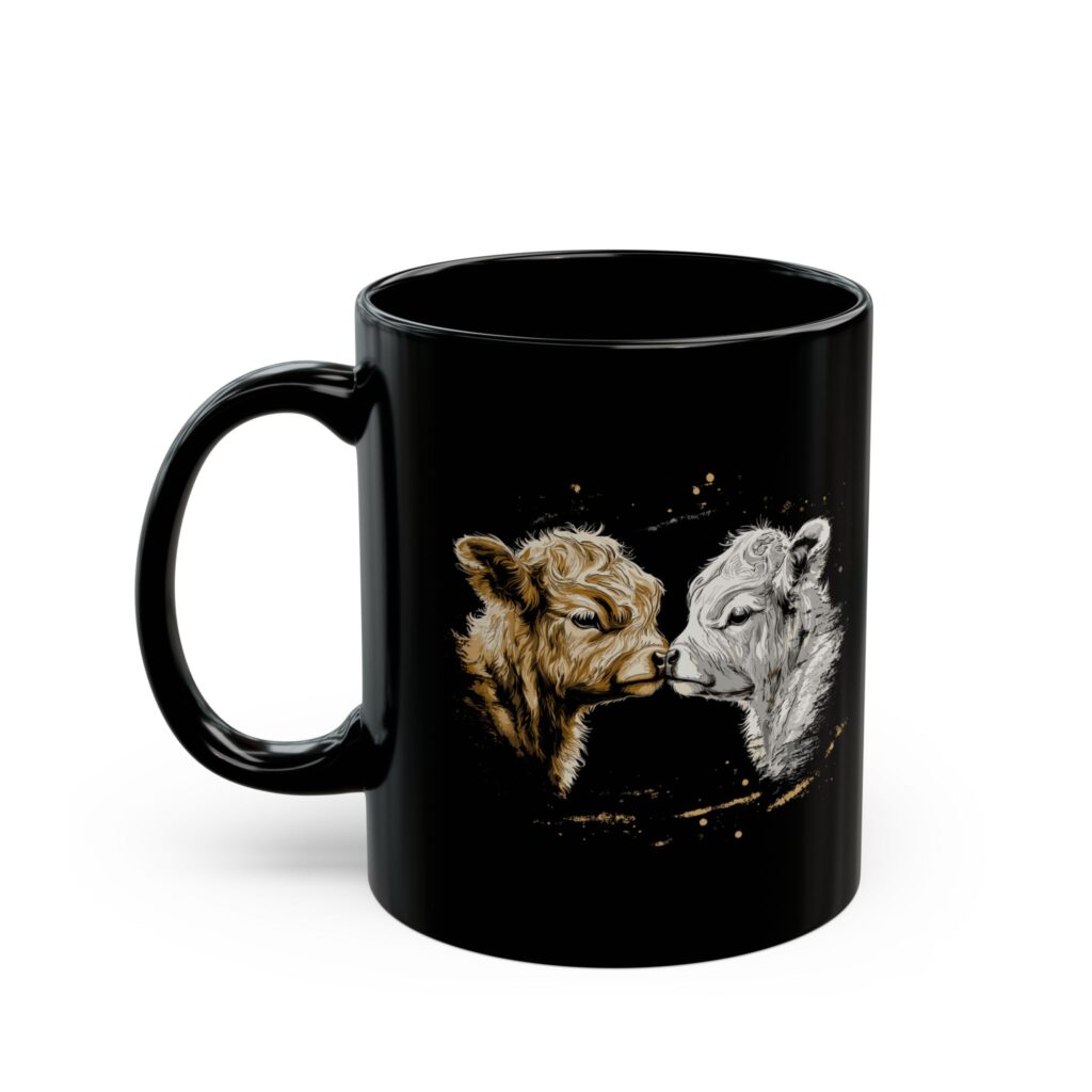 Cute highland cow calves coffee mug in black 11oz