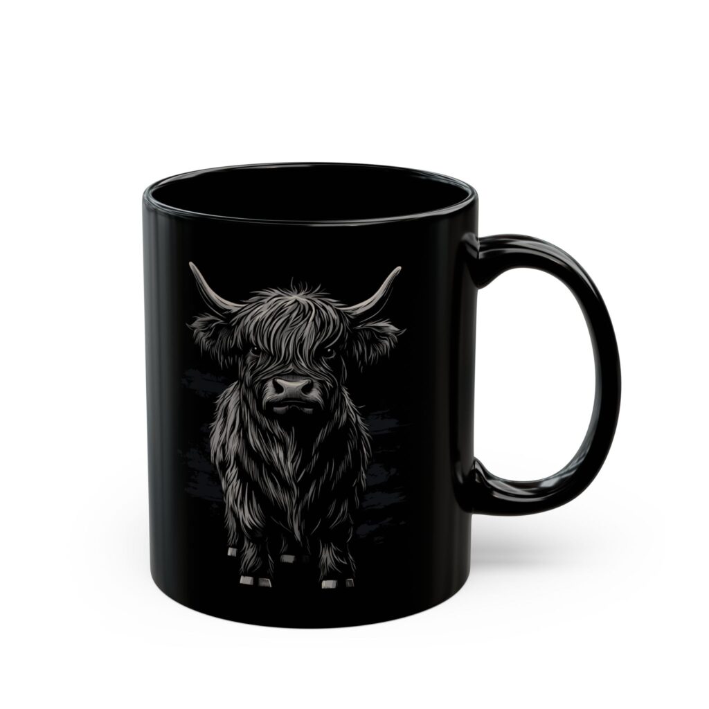 Cute highland cow mug in black 11oz