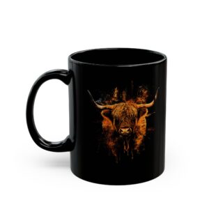 Designer highland cow mug in black 11oz