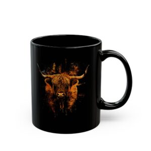 Designer highland cow mug in black 11oz