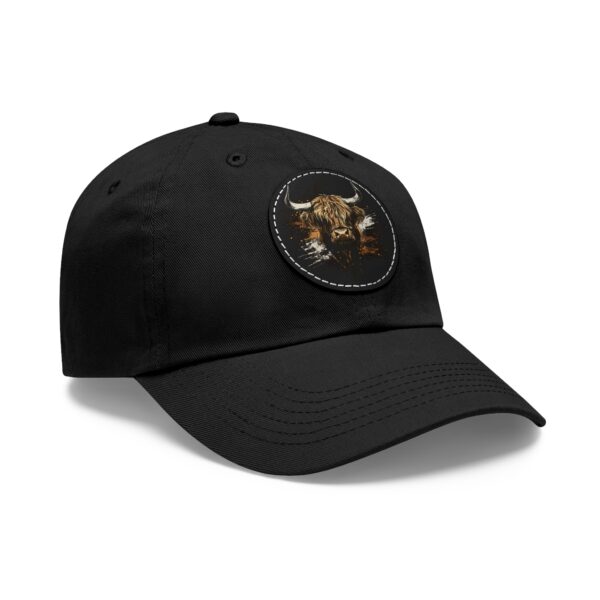 highland cow black hat with brown grunge design