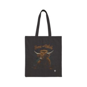 Horns and Halos Highland Cow Canvas Tote Bag