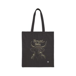 Horns and Halos Highland Cow Canvas Tote Bag