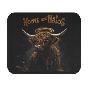 Horns and Halos Highland Cow Mouse Pad