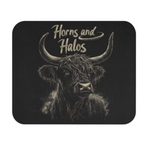 Horns and Halos Highland Cow Mouse Pad