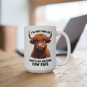 I'm Not Moo-dy, Resting Cow Face - Highland Cow Coffee Mug