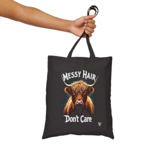 Messy Hair, Don't Care - Highland Cow Canvas Tote Bag