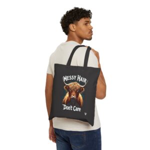 Messy Hair, Don't Care - Highland Cow Canvas Tote Bag