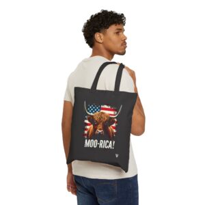 Moo-rica! Patriot - Highland Cow Canvas Tote Bag